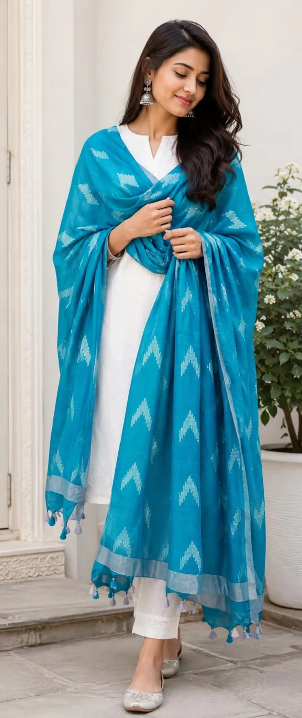 Linen_Cotton_Blend_Zari_Weaving_Handloom_Ikkat_Design_Dupatta