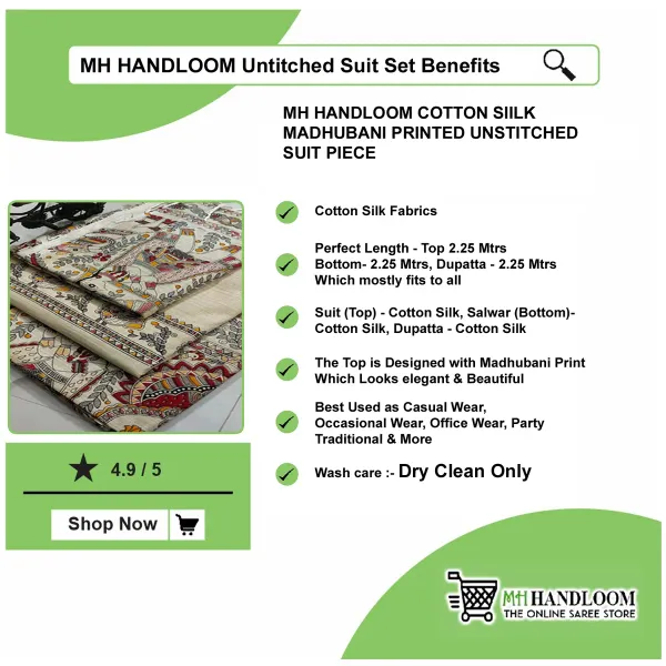 MH_HANDLOOM_COTTON_SILK_MADHUBANI_PRINT_UNSTITCHED_DRESS_MATERIAL_WITH_DUPATTA