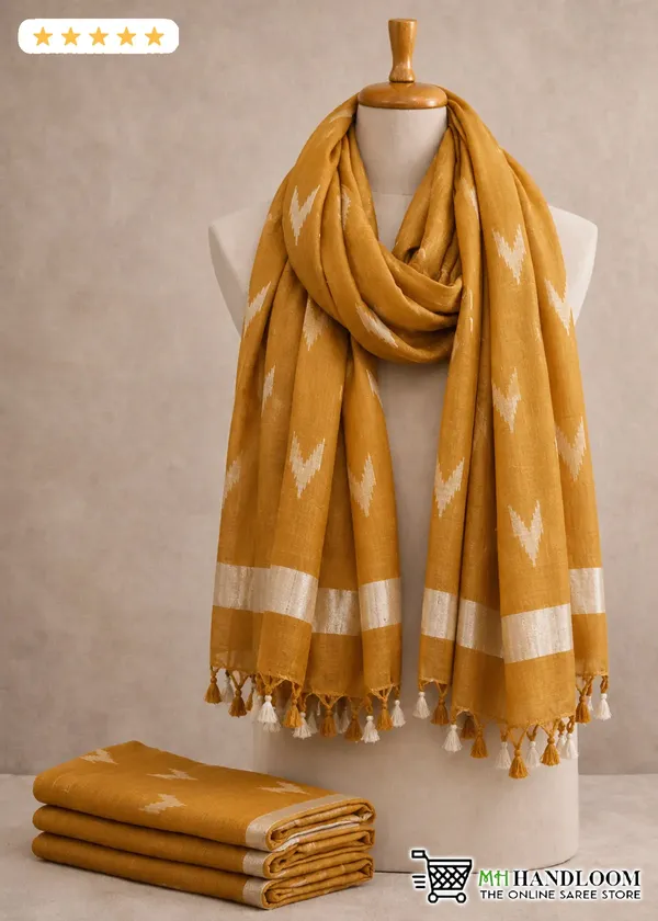 Linen_Cotton_Blend_Zari_Weaving_Handloom_Ikkat_Design_Dupatta