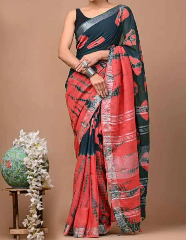 MH_HANDLOOM_LINEN_SLUB_SIBORI_DESIGN_SAREE_WITH_BLOUSE
