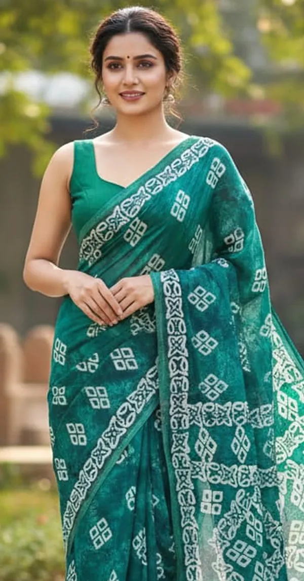 MH_HANDLOOM_Semi_Silk_Batik_Print_Saree_With_Blouse