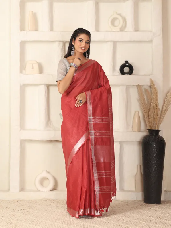 MH_HANDLOOM_WOMEN'S_LINEN_SAREE_WITH_BLOUSE_PIECE