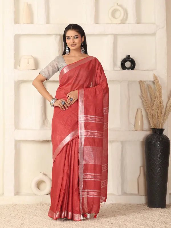 MH_HANDLOOM_WOMEN'S_LINEN_SAREE_WITH_BLOUSE_PIECE