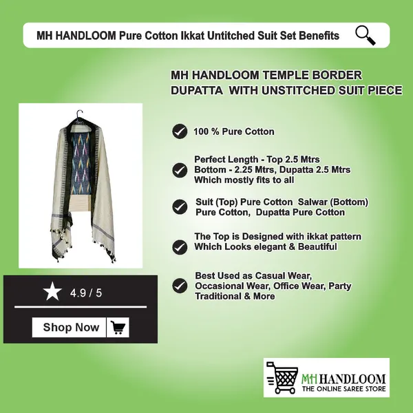 MH_HANDLOOM_Unstitched_Dress_Material_|_Multicolour_Pure_Cotton_Ikat_Design_|_Salwar_Suit_Material_with_Dupatta