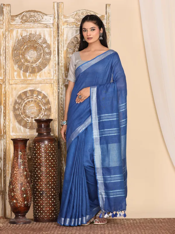MH_HANDLOOM_WOMEN'S_LINEN_SAREE_WITH_BLOUSE_PIECE