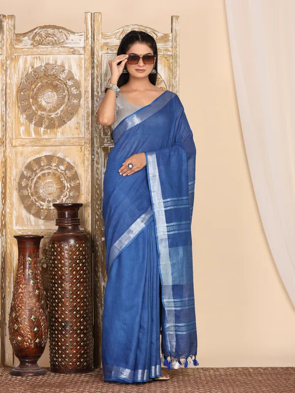 MH_HANDLOOM_WOMEN'S_LINEN_SAREE_WITH_BLOUSE_PIECE