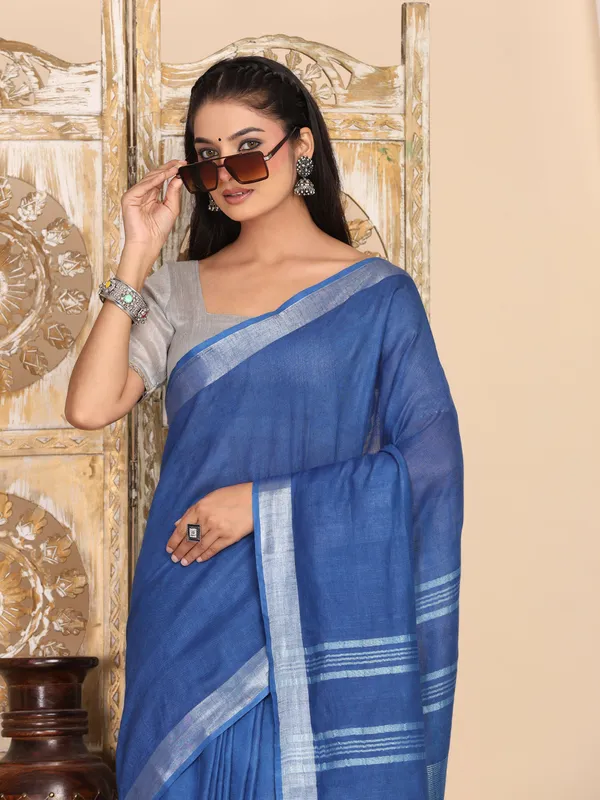 MH_HANDLOOM_WOMEN'S_LINEN_SAREE_WITH_BLOUSE_PIECE