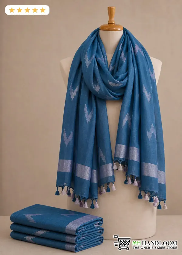 Linen_Cotton_Blend_Zari_Weaving_Handloom_Ikkat_Design_Dupatta