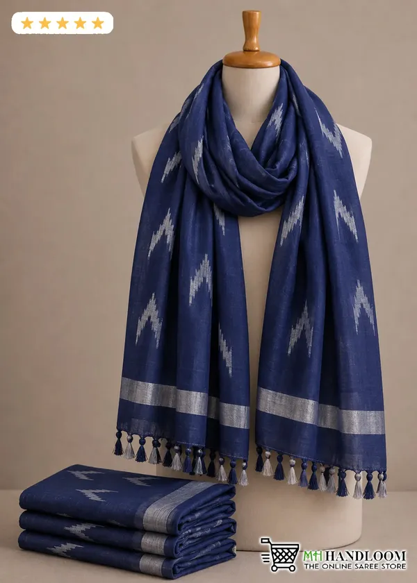 Linen_Cotton_Blend_Zari_Weaving_Handloom_Ikkat_Design_Dupatta