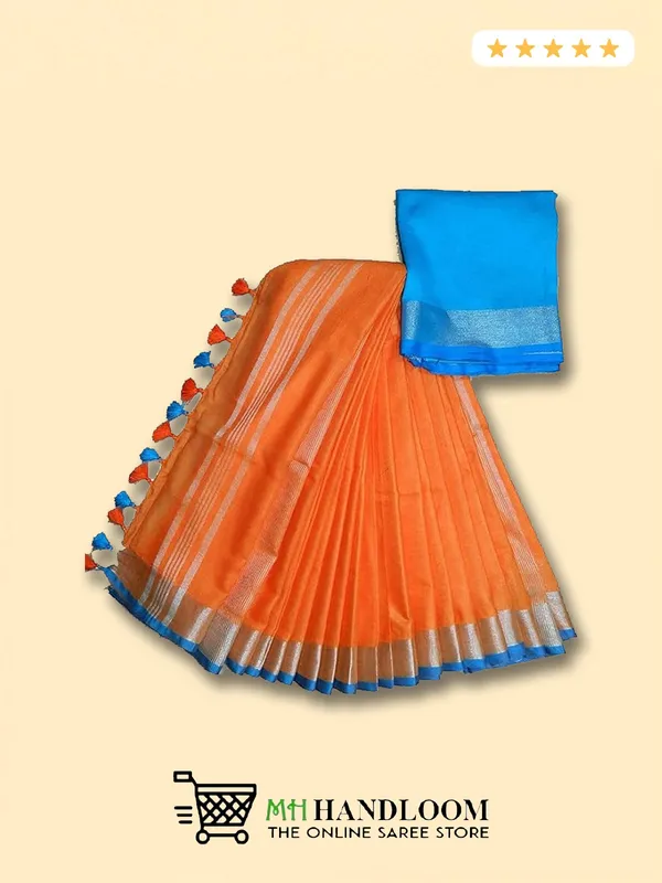 Orange_Women's_Linen_Slub_Saree_with_Blouse_Piece_for_Every_Occasion