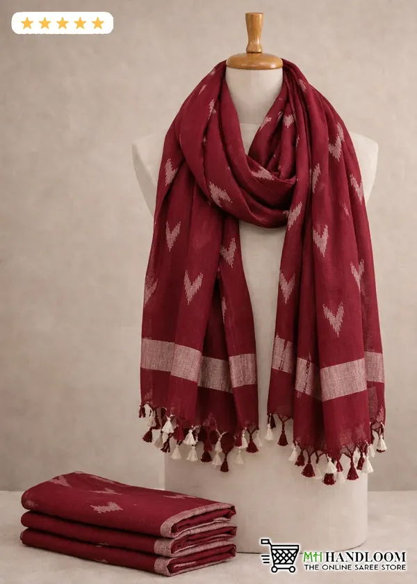 Linen_Cotton_Blend_Zari_Weaving_Handloom_Ikkat_Design_Dupatta