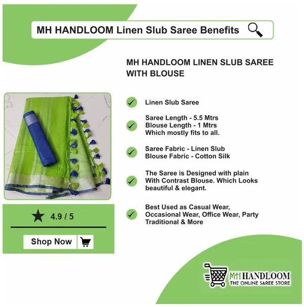 Parrot_Women's_Linen_Slub_Saree_with_Blouse_Piece_for_Every_Occasion