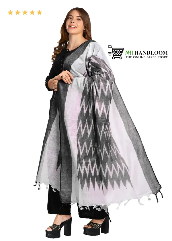 Linen_Cotton_Blend_Zari_Weaving_Handloom_Ikkat_Design_Dupatta