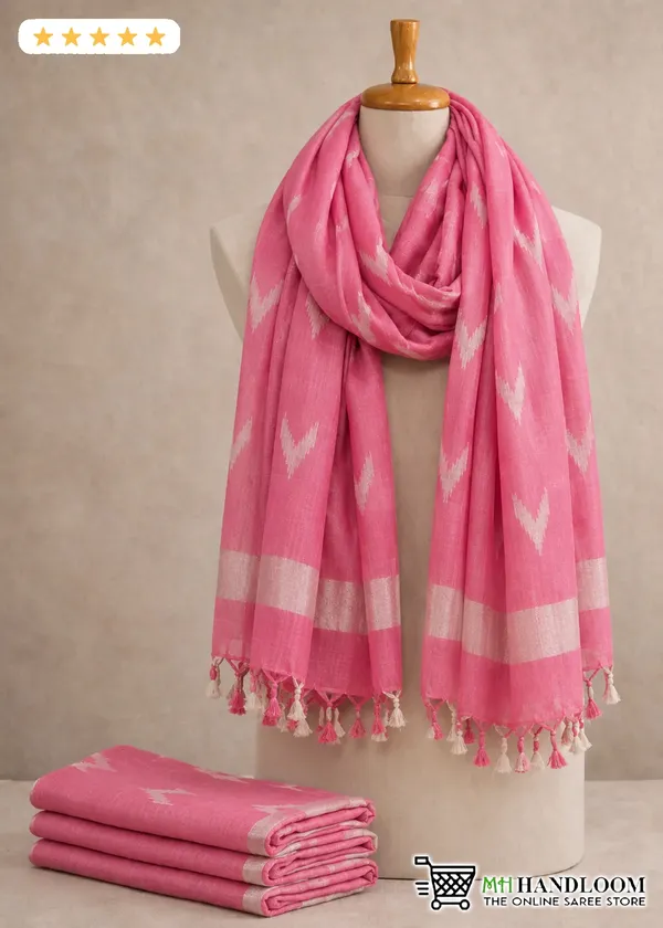 Linen_Cotton_Blend_Zari_Weaving_Handloom_Ikkat_Design_Dupatta