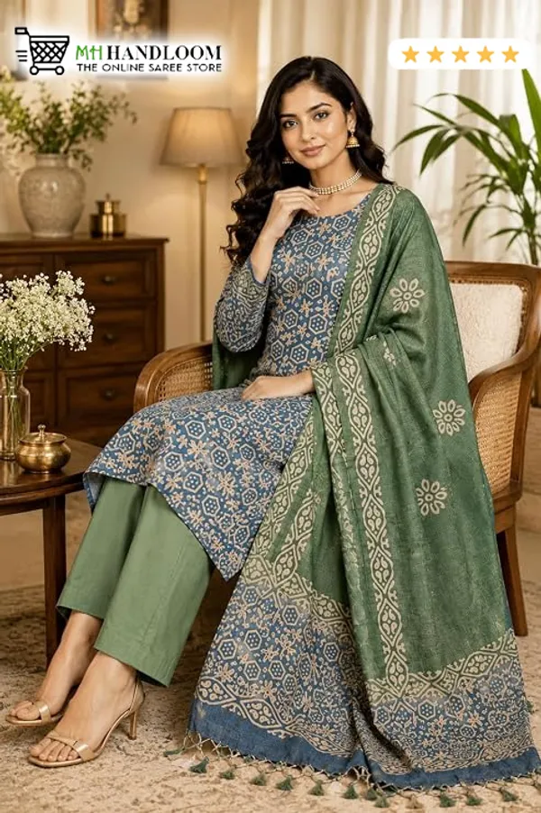MH_HANDLOOM_Women's_Cotton_Silk_Batik_Print_Unstitched_Salwar_Suit_Dress_Material_with_Duputta