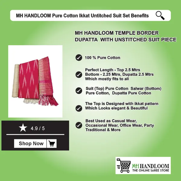 MH_HANDLOOM_Unstitched_Dress_Material_|_Multicolour_Pure_Cotton_Ikat_Design_|_Salwar_Suit_Material_with_Dupatta