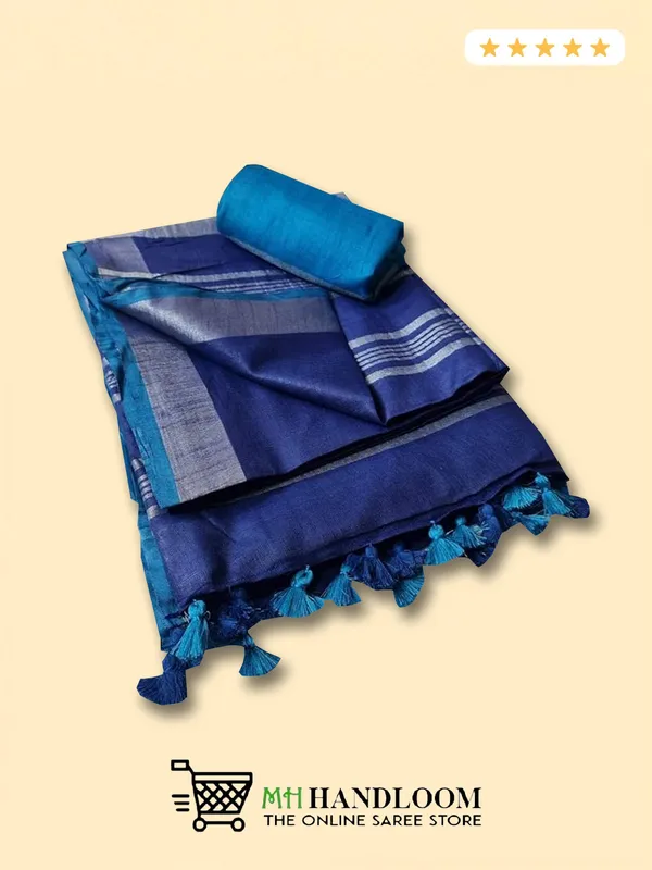 Blue_Women's_Linen_Slub_Saree_with_Blouse_Piece_for_Every_Occasion