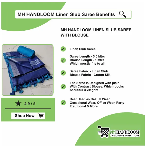 Blue_Women's_Linen_Slub_Saree_with_Blouse_Piece_for_Every_Occasion