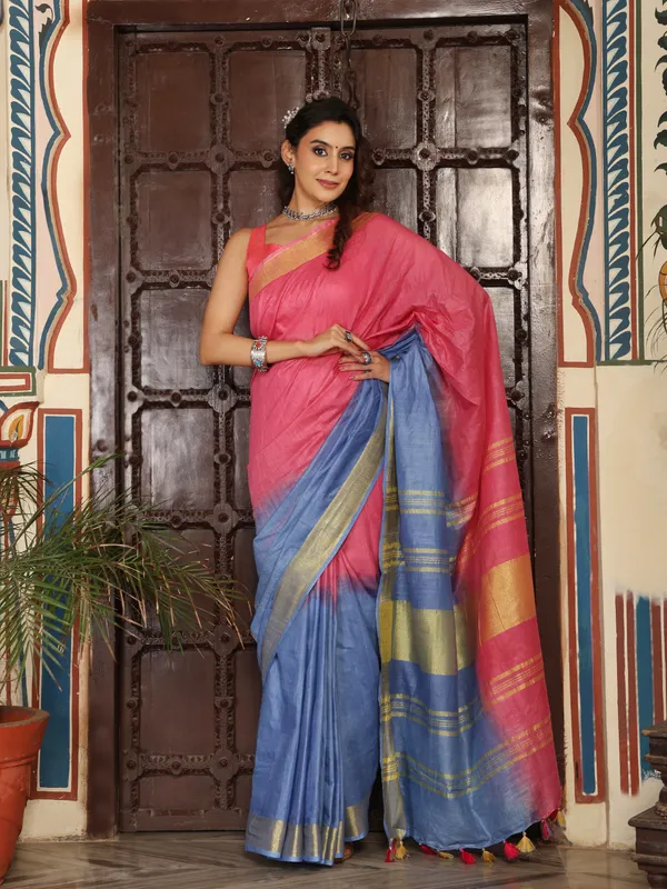 MH_HANDLOOM_WOMEN'S_LINEN_SAREE_WITH_BLOUSE_PIECE