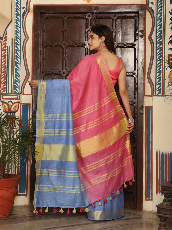 MH_HANDLOOM_WOMEN'S_LINEN_SAREE_WITH_BLOUSE_PIECE