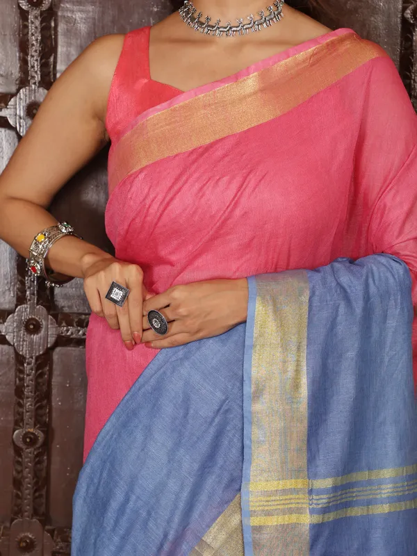 MH_HANDLOOM_WOMEN'S_LINEN_SAREE_WITH_BLOUSE_PIECE