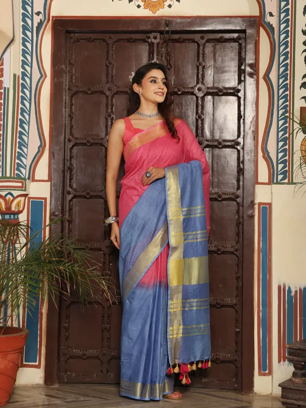 MH_HANDLOOM_WOMEN'S_LINEN_SAREE_WITH_BLOUSE_PIECE
