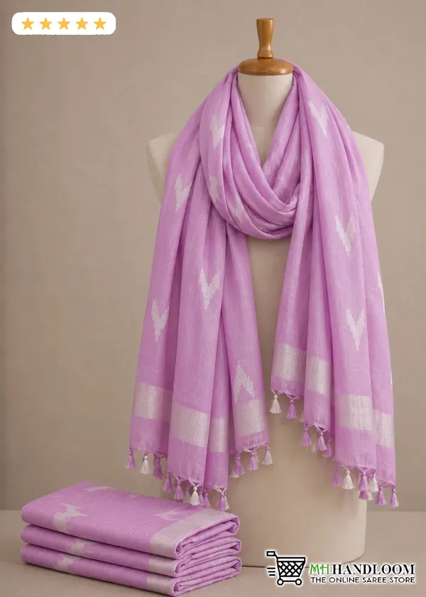 Linen_Cotton_Blend_Zari_Weaving_Handloom_Ikkat_Design_Dupatta