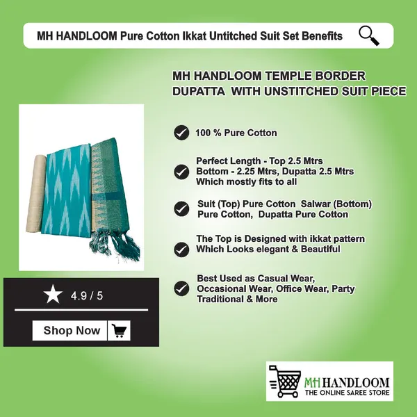 MH_HANDLOOM_Unstitched_Dress_Material_|_Multicolour_Pure_Cotton_Ikat_Design_|_Salwar_Suit_Material_with_Dupatta