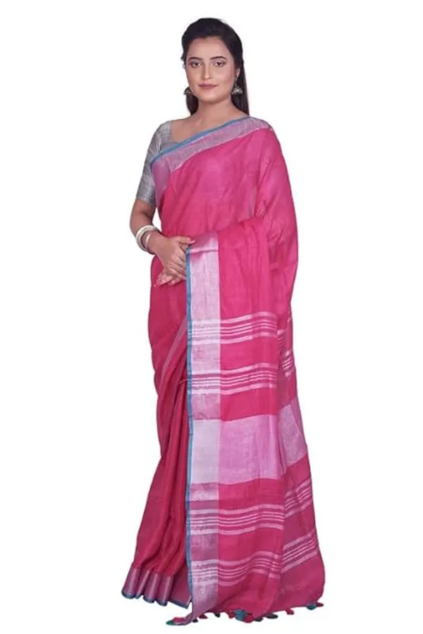 Pink_Women's_Linen_Slub_Saree_with_Blouse_Piece_for_Every_Occasion