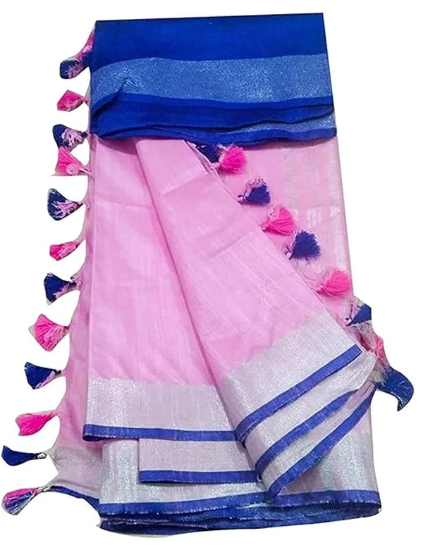 Baby_Pink_Women's_Linen_Slub_Saree_with_Blouse_Piece_for_Every_Occasion