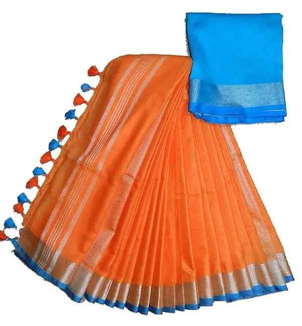 Orange_Women's_Linen_Slub_Saree_with_Blouse_Piece_for_Every_Occasion