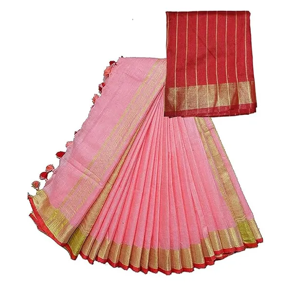 Peach_Women's_Linen_Slub_Saree_with_Blouse_Piece_for_Every_Occasion