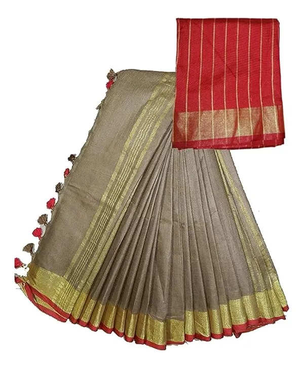 Brown_Women's_Linen_Slub_Saree_with_Blouse_Piece_for_Every_Occasion