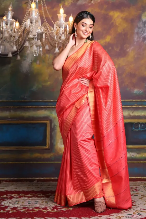 Peach_Exquisite_Semi_Silk_Sarees_with_Blouse