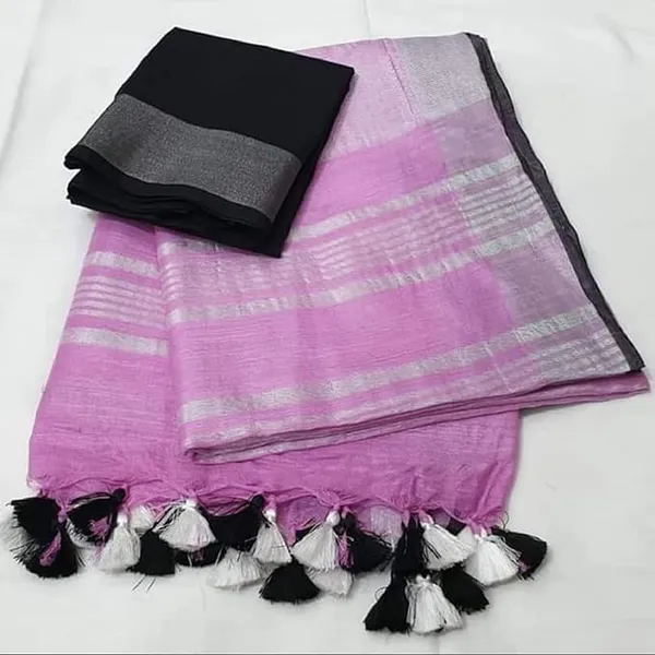 Pink_Women's_Linen_Slub_Saree_with_Blouse_Piece_for_Every_Occasion
