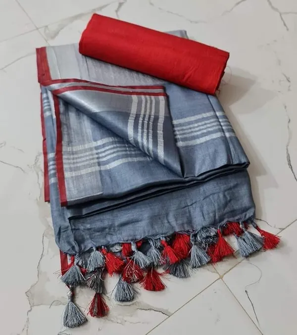 Light_Grey_Women's_Linen_Slub_Saree_with_Blouse_Piece_for_Every_Occasion