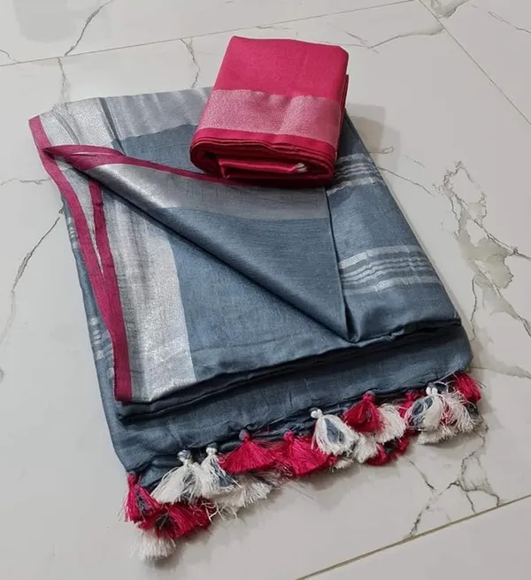Light_Grey_Women's_Linen_Slub_Saree_with_Blouse_Piece_for_Every_Occasion