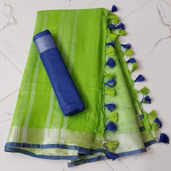 Parrot_Women's_Linen_Slub_Saree_with_Blouse_Piece_for_Every_Occasion