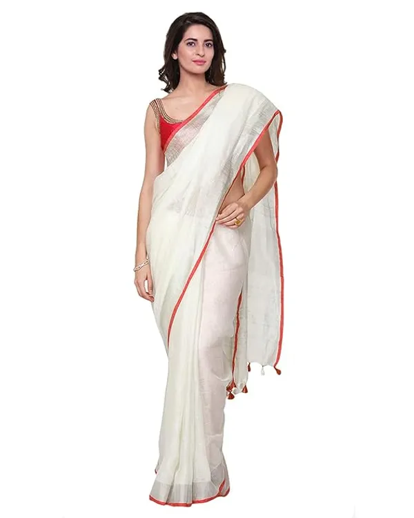 White_Women's_Linen_Slub_Saree_with_Blouse_Piece_for_Every_Occasion