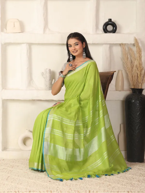 Parrot_Women's_Linen_Slub_Saree_with_Blouse_Piece_for_Every_Occasion