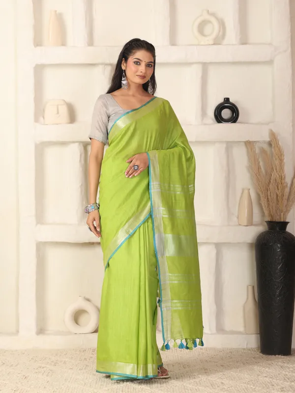 Parrot_Women's_Linen_Slub_Saree_with_Blouse_Piece_for_Every_Occasion