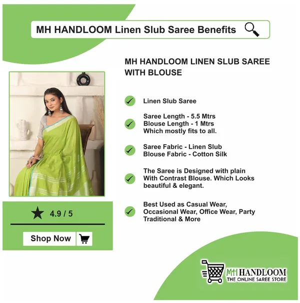 Parrot_Women's_Linen_Slub_Saree_with_Blouse_Piece_for_Every_Occasion