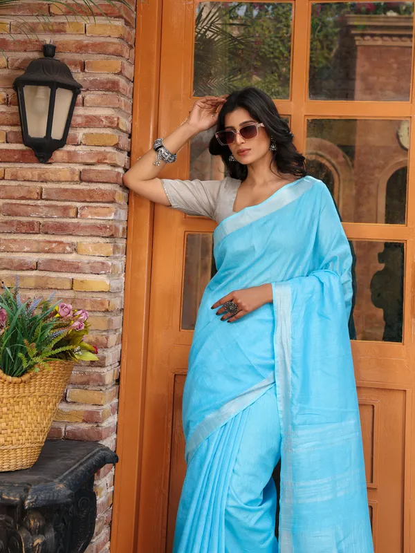 MH_HANDLOOM_WOMEN'S_LINEN_SAREE_WITH_BLOUSE_PIECE