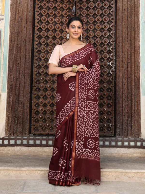 MH_HANDLOOM_Semi_Silk_Batik_Print_Saree_With_Blouse