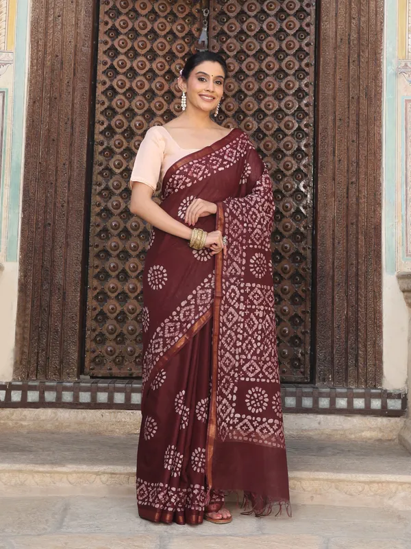 MH_HANDLOOM_Semi_Silk_Batik_Print_Saree_With_Blouse