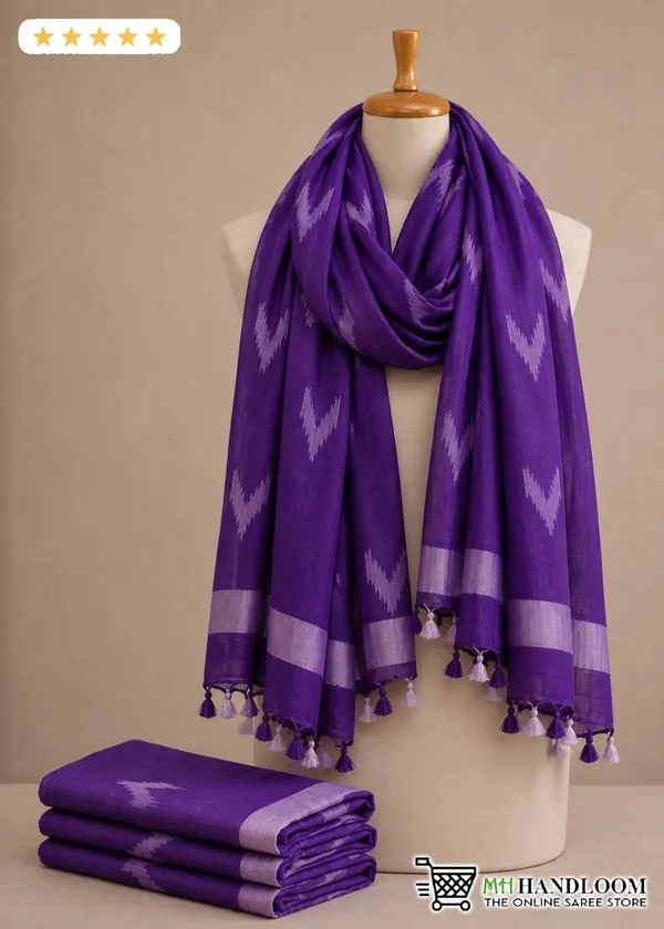 Linen_Cotton_Blend_Zari_Weaving_Handloom_Ikkat_Design_Dupatta