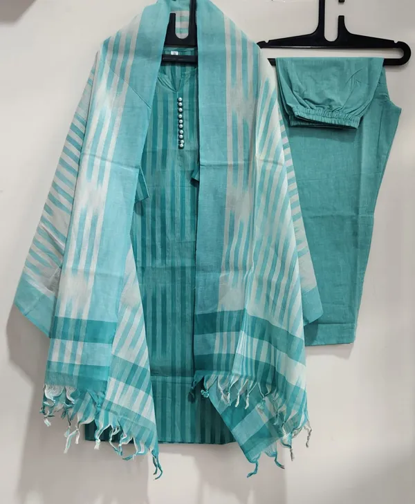Handloom_South_Cotton_Kurta_With_Pant_&_South_Cotton_Dupatta_Set__.