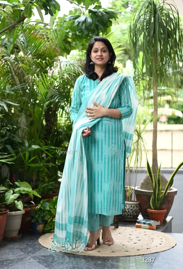 Handloom_South_Cotton_Kurta_With_Pant_&_South_Cotton_Dupatta_Set__.