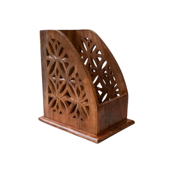 THE_URBAN_STORE_Decorative_&_Handcarved_Wooden_Wall_Mount_Magazine_Holder_/_Card_Holder_/_Paper_Holder_for_Home_&_Office_in_Clear_Walnut_Finish_(23.5_x_18_x_27_cm)_TUSMG09