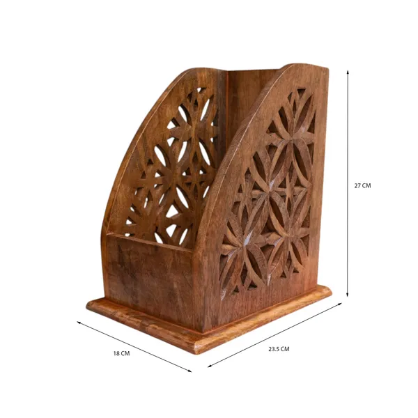 THE_URBAN_STORE_Decorative_&_Handcarved_Wooden_Wall_Mount_Magazine_Holder_/_Card_Holder_/_Paper_Holder_for_Home_&_Office_in_Clear_Walnut_Finish_(23.5_x_18_x_27_cm)_TUSMG09